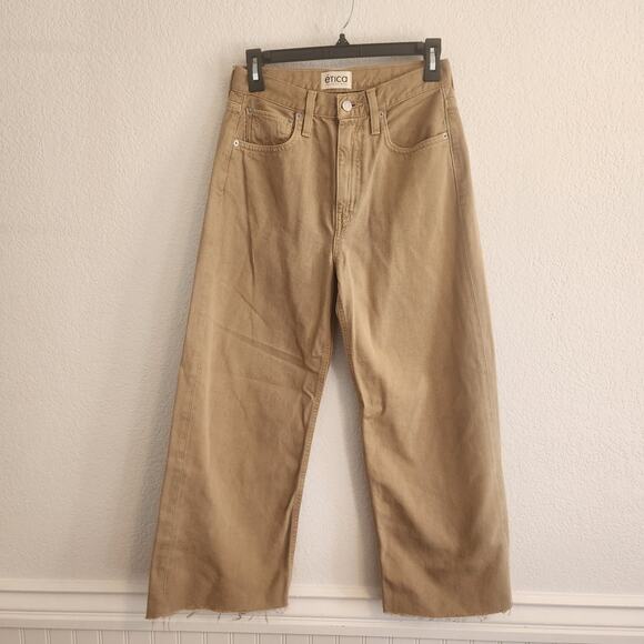 Etica Women's Sz 2/26 Devon Wide Leg Crop Nomad/Tan Raw Hem Ethically Made Pants - Picture 1 of 5